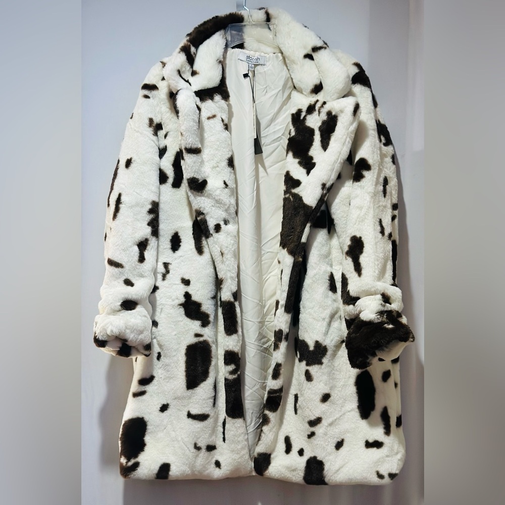 Stoosh Cowhide Print Faux Fur Coat - Size L